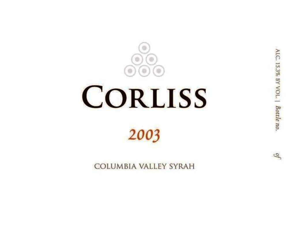 Corliss Syrah 2003 Front Label