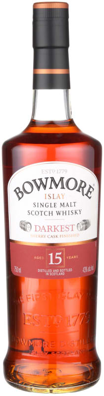 Bowmore 15 Year Sherry Cask Finished Single Malt Scotch Whisky Front Bottle Shot