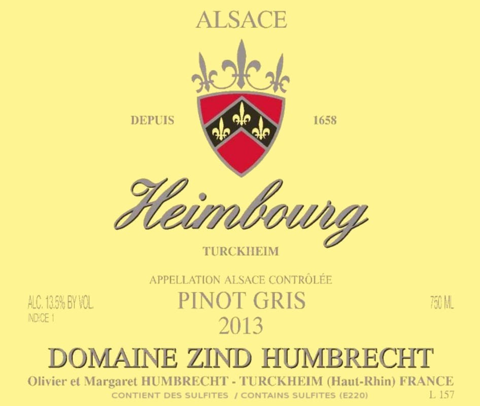 Zind-Humbrecht Heimbourg Pinot Gris 2013 Front Label