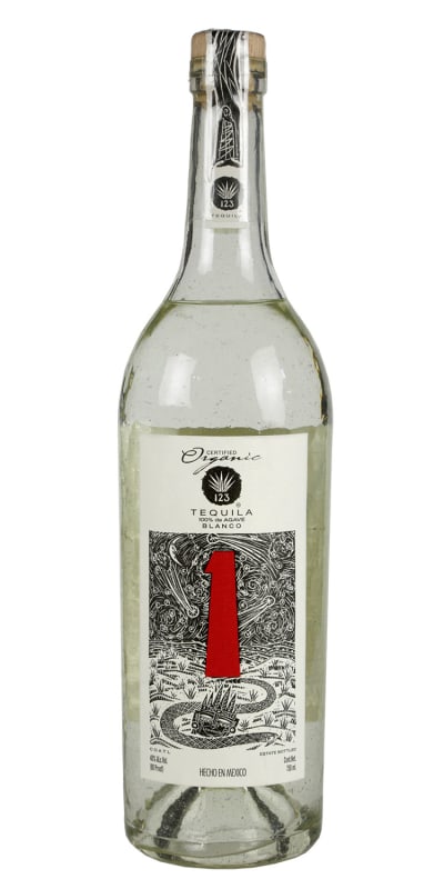 123 Blanco Organic Tequila Uno Front Bottle Shot
