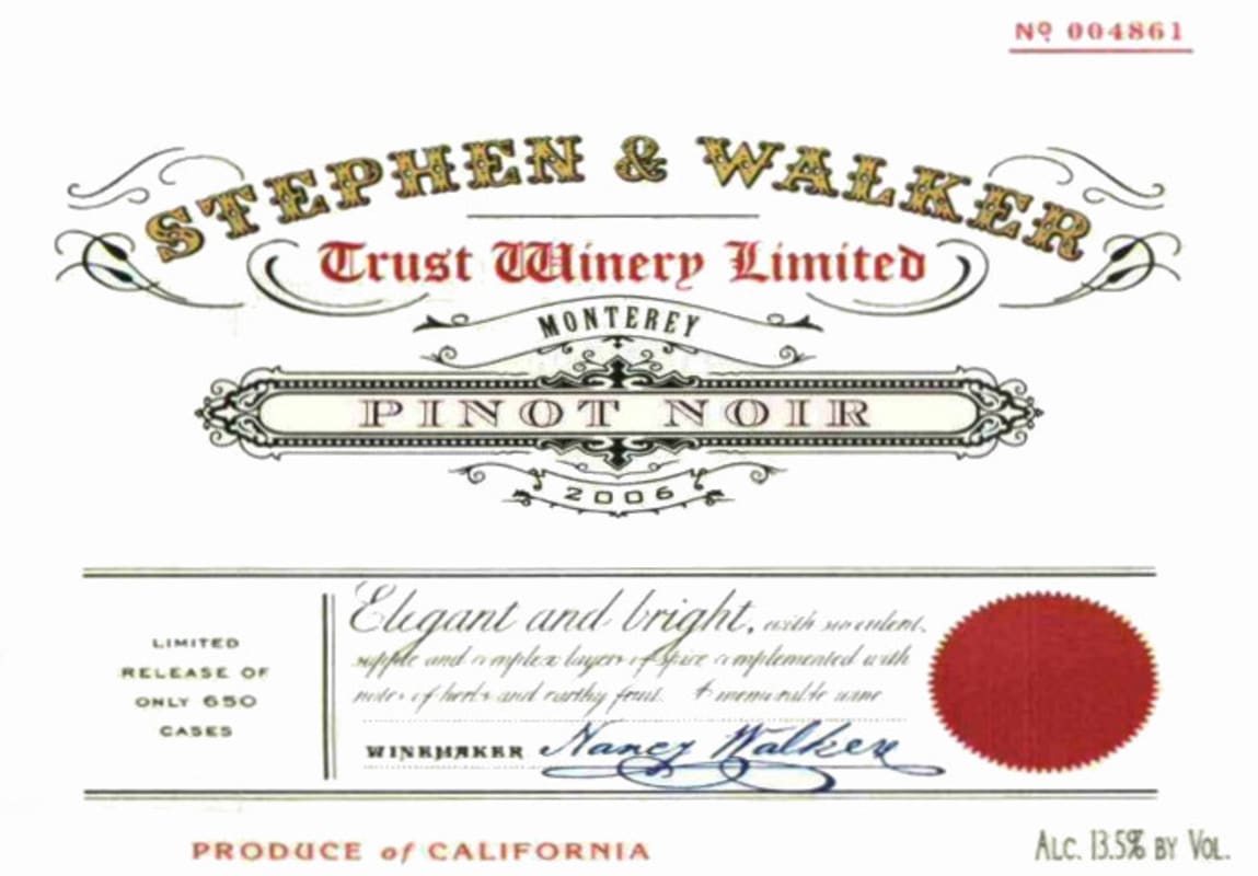 Stephen & Walker Pinot Noir 2006 Front Label