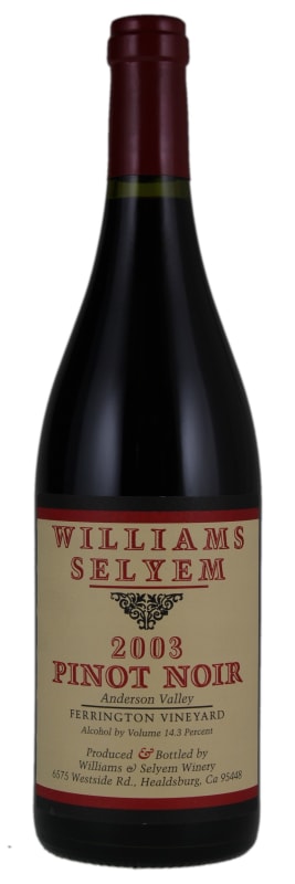 Williams Selyem Ferrington Vineyard Pinot Noir 2003 Front Bottle Shot