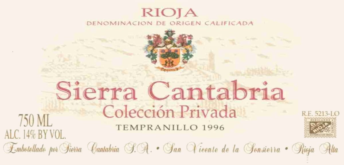 Sierra Cantabria Cantabria Coleccion Privada 1996 Front Label
