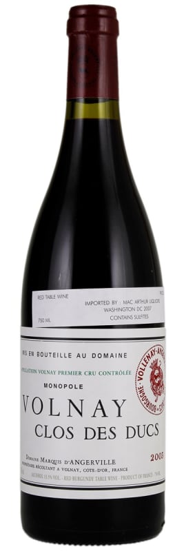 Domaine Marquis d'Angerville Volnay Clos des Ducs Premier Cru Monopole 2003 Front Bottle Shot