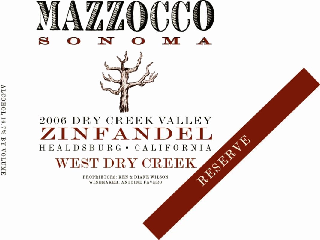 Mazzocco West Dry Creek Reserve Zinfandel 2006 Front Label