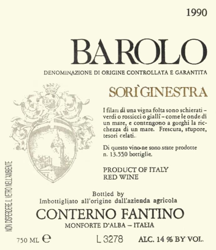 Conterno Fantino Barolo Sori Ginestra 1990 Front Label