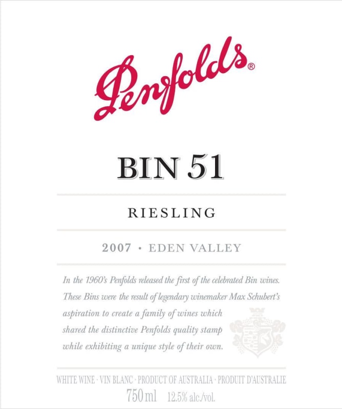 Penfolds Bin 51 Riesling 2007 Front Label
