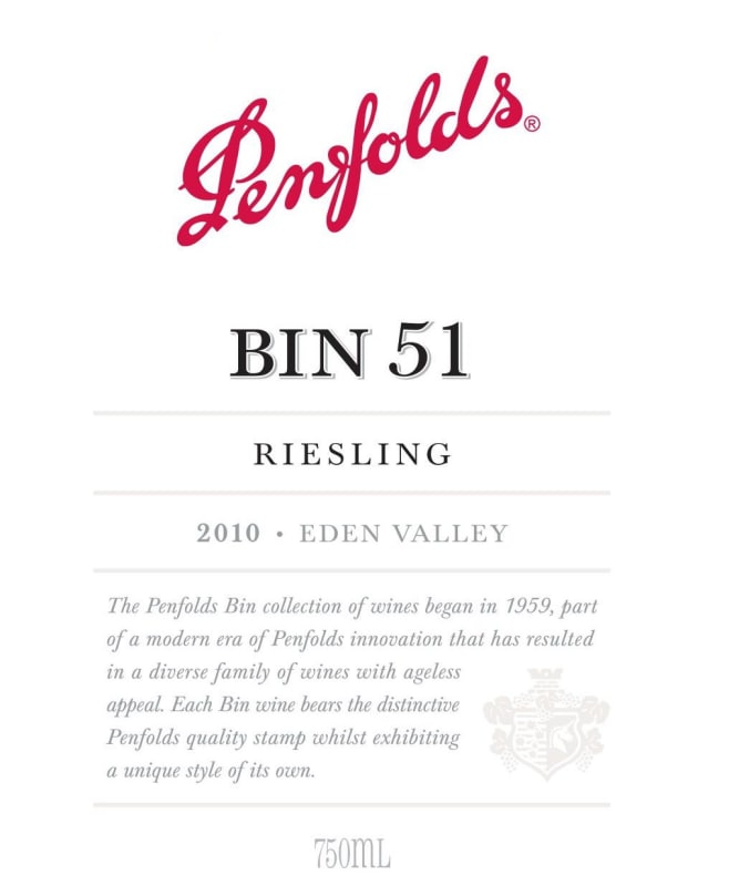 Penfolds Bin 51 Riesling 2010 Front Label