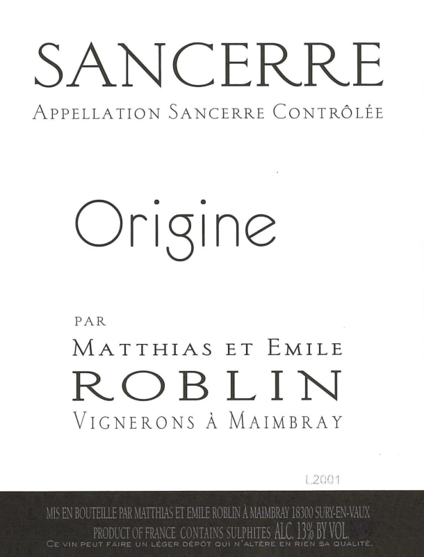 Matthias et Emile Roblin Origine Sancerre (1.5 Liter Magnum) 2023 Front Label
