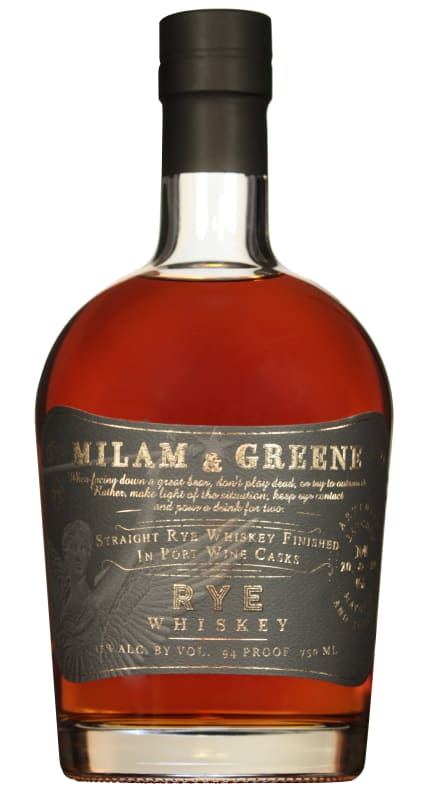 Milam & Greene Straight Rye Whiskey Finished in Port Casks Front Bottle Shot