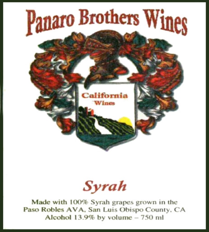 Panaro Brothers Winery Syrah 2010 Front Label