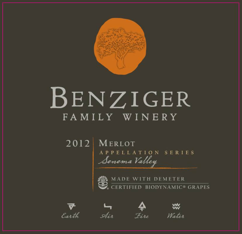 Benziger Sonoma Valley Merlot 2012 Front Label