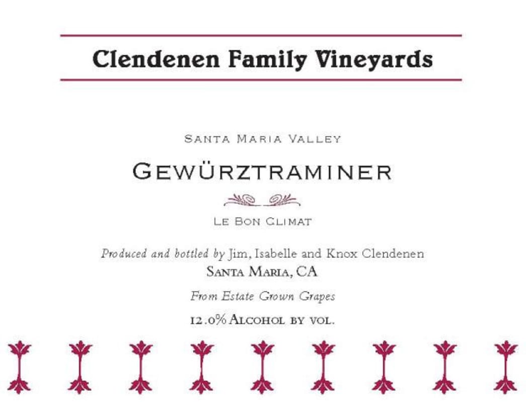 Clendenen Le Bon Climat Gewurztraminer 2014 Front Label