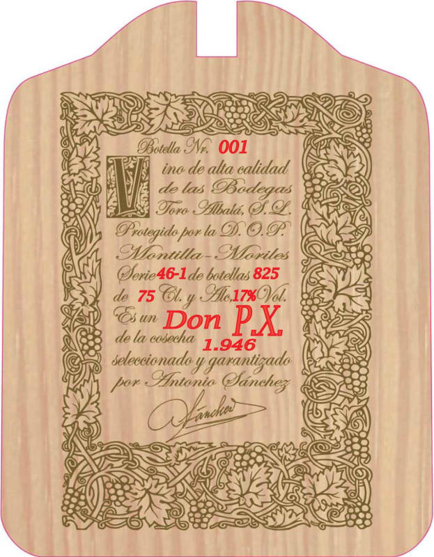 Toro Albala Don PX Bacchus 1946 Front Label