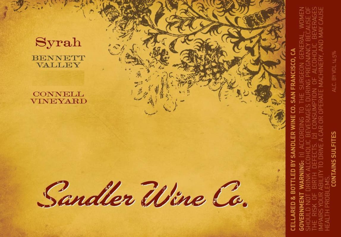 Sandler Wine Co. Connell Vineyard Syrah 2013 Front Label