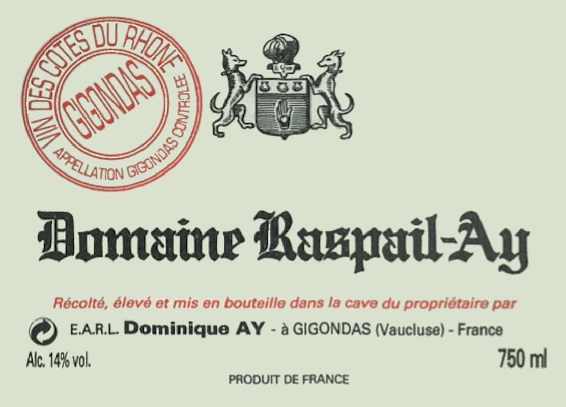 Domaine Raspail-Ay Gigondas Red 2012 Front Label
