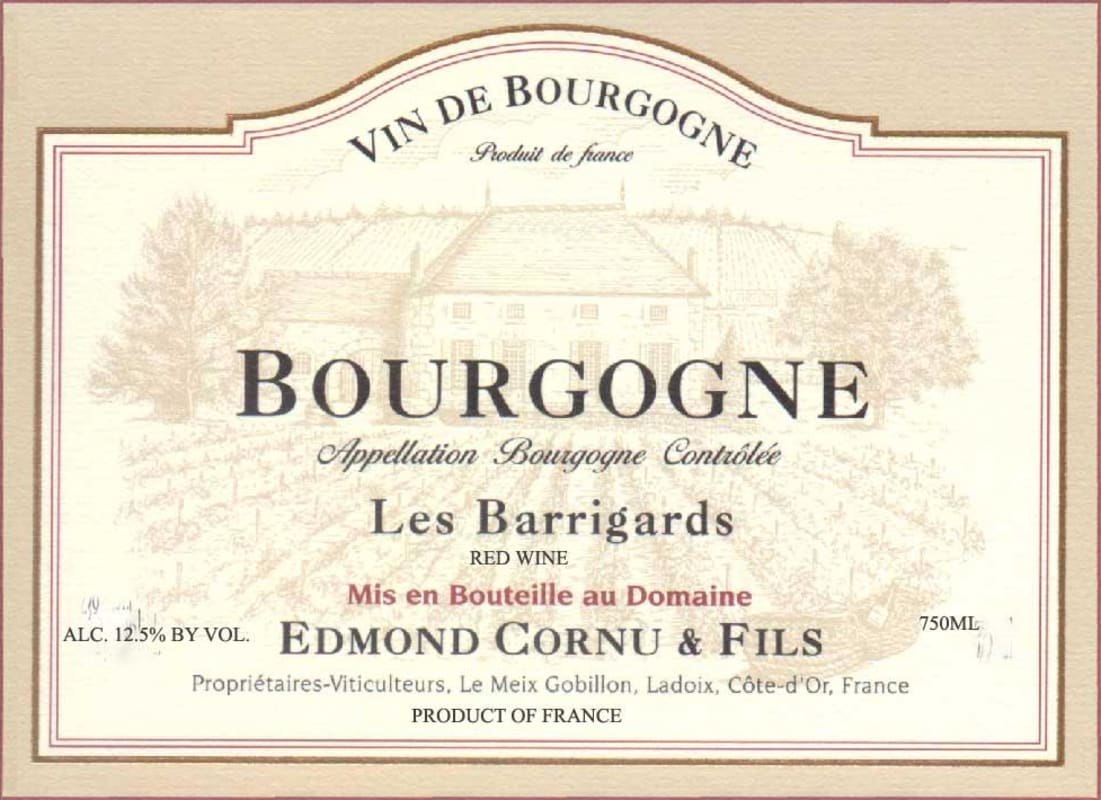 Edmond Cornu & Fils Bourgogne Rouge Les Barrigards 2021 Front Label