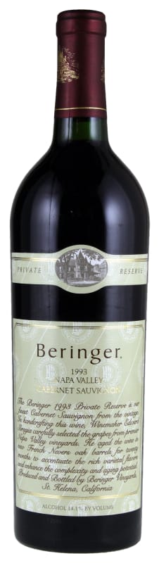 Beringer Private Reserve Cabernet Sauvignon 1993 Front Bottle Shot