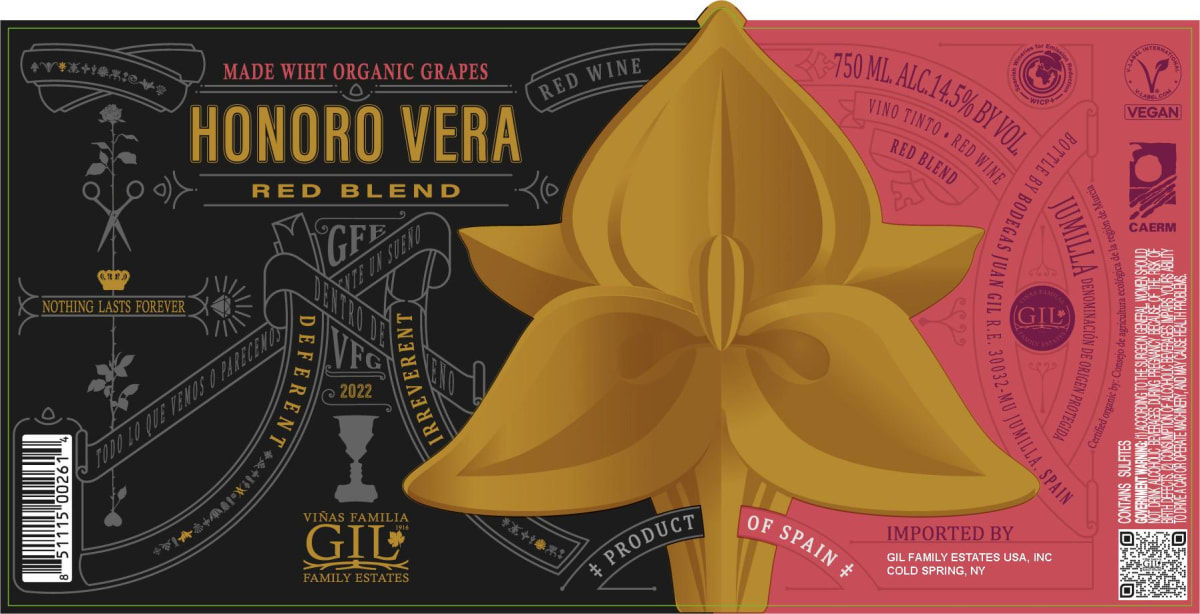Honoro Vera Red Blend 2022 Front Label