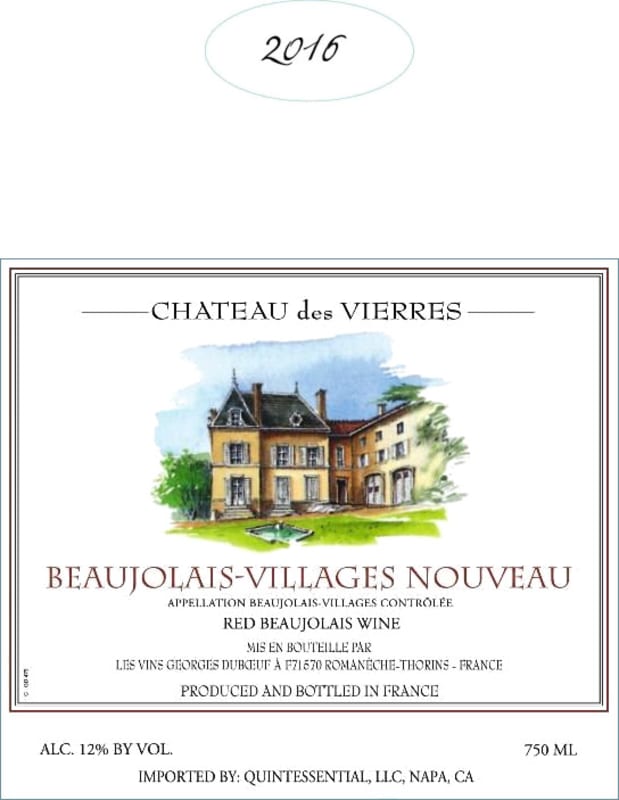 Duboeuf Beaujolais Nouveau Chateau de Vierres 2016 Front Label