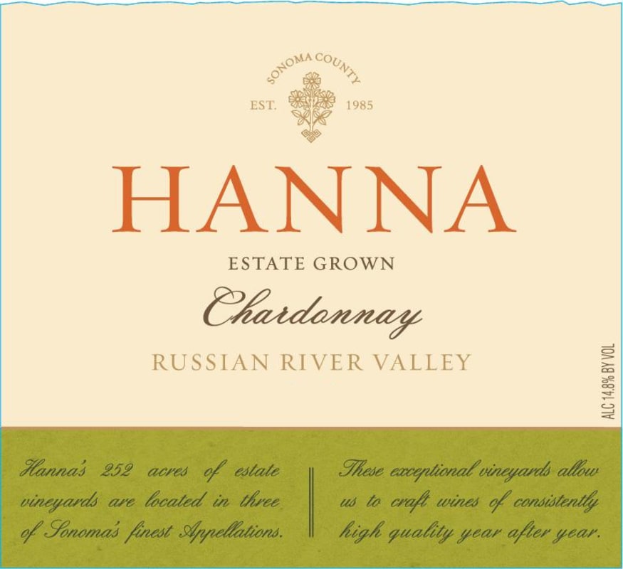 Hanna Russian River Valley Chardonnay 2013 Front Label