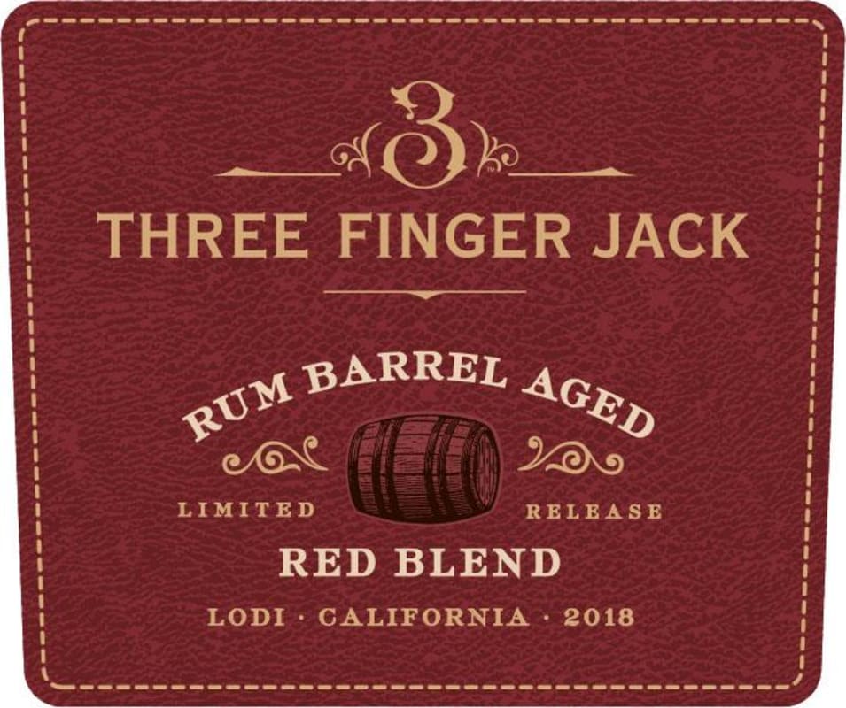 Delicato Three Finger Jack Rum Barrel Aged Red Blend 2018 Front Label