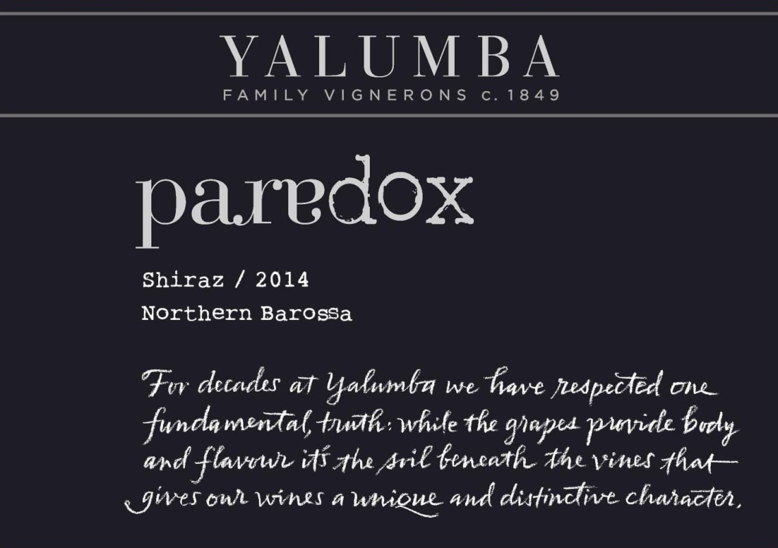 Yalumba Paradox Shiraz 2014 Front Label