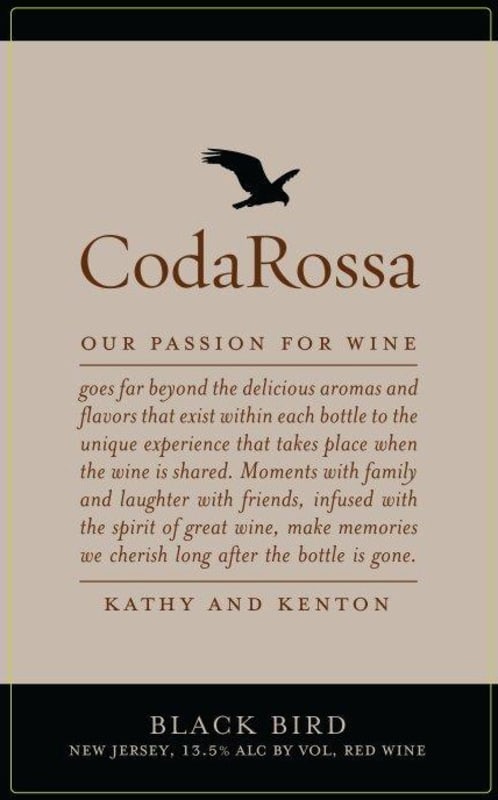 Coda Rossa Winery Black Bird 2015 Front Label