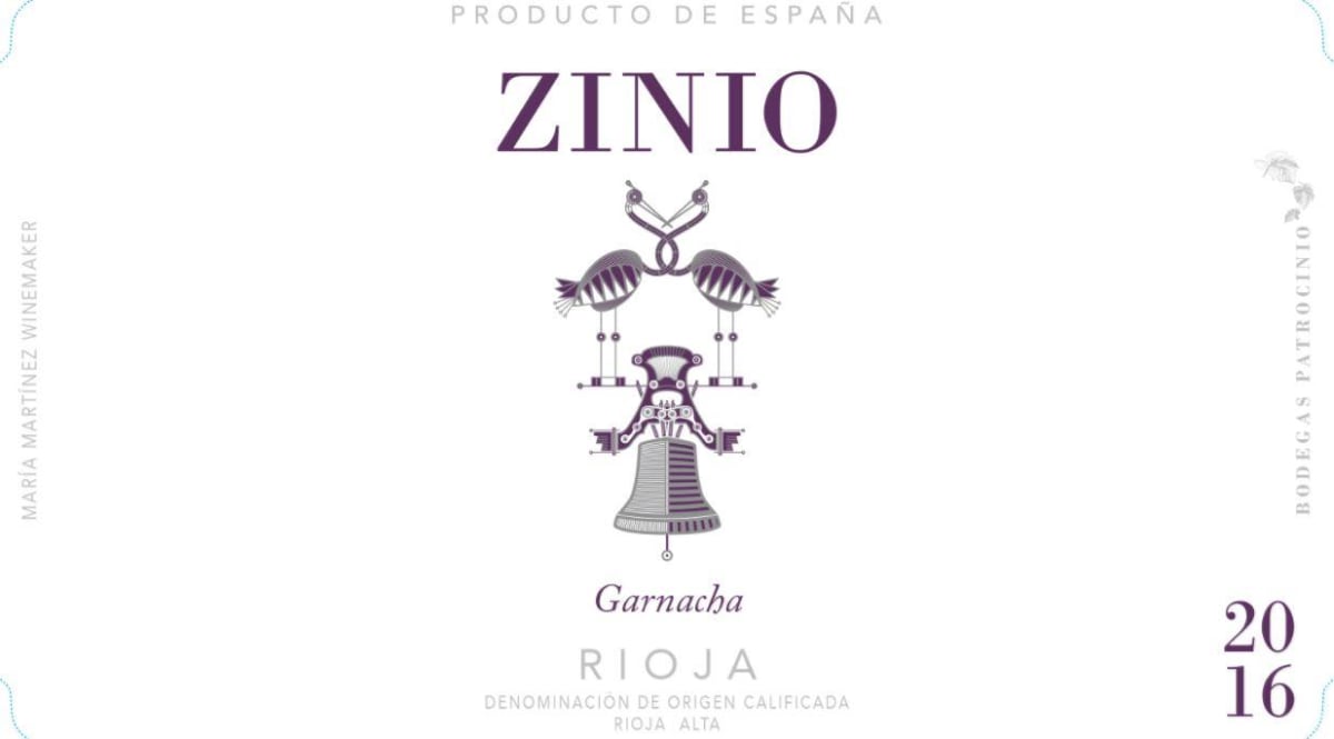 Patrocinio Zinio Grenache 2016 Front Label