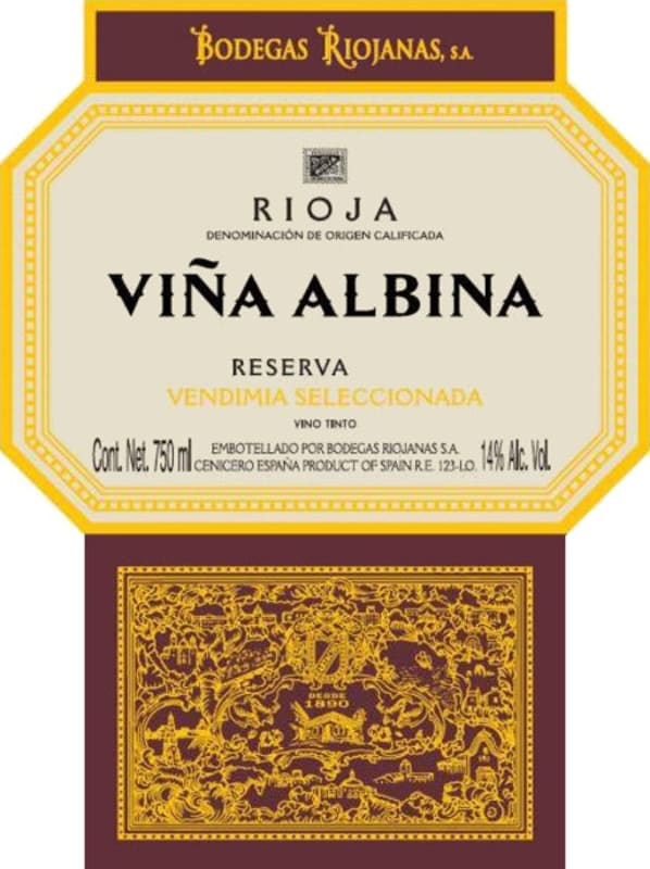 Bodegas Riojanas Vina Albina Reserva 2012 Front Label