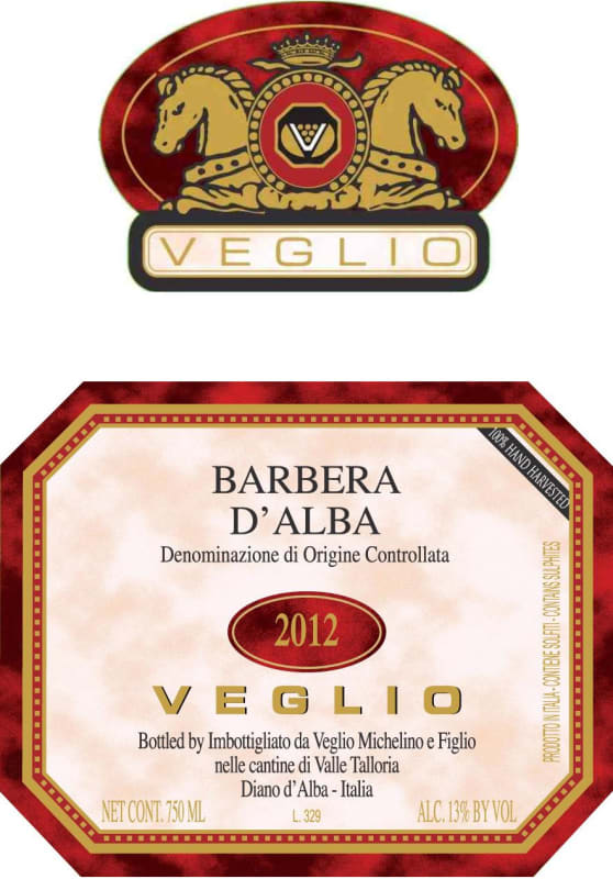 Veglio Michelino & Figlio Barbera d'Alba 2012 Front Label