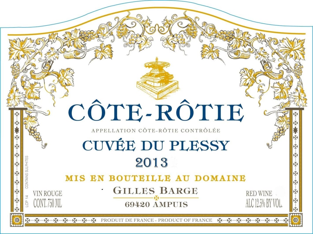 Domaine Gilles Barge Cote Rotie Cuvee Du Plessy 2013 Front Label