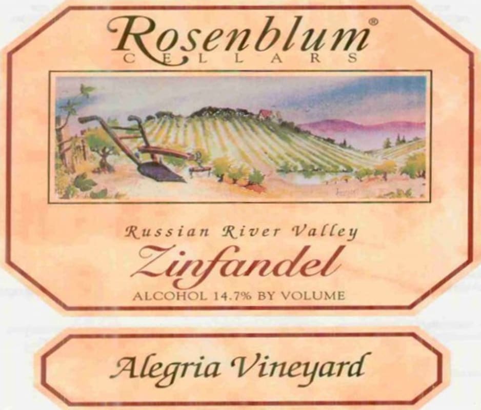 Rosenblum Cellars Alegria Vineyard Zinfandel 2003 Front Label