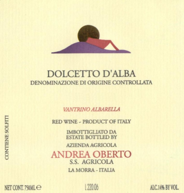 Andrea Oberto Dolcetto d'Alba Vantrino Albarella 2013 Front Label