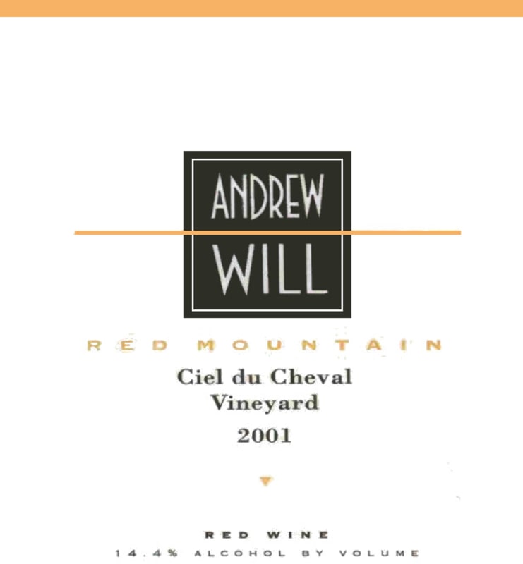 Andrew Will Winery Ciel du Cheval 2001 Front Label