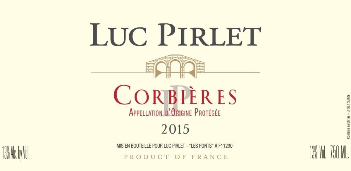 Luc Pirlet Corbieres 2015 Front Label