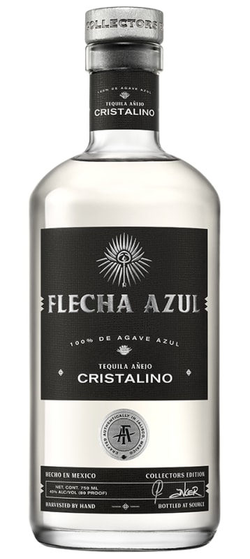 Flecha Azul Cristalino Anejo Tequila Front Bottle Shot