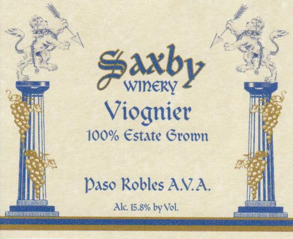 Saxby Winery and Vineyard Viognier 2013 Front Label