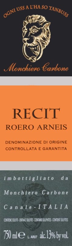 Monchiero Carbone Roero Arneis Recit 2013 Front Label