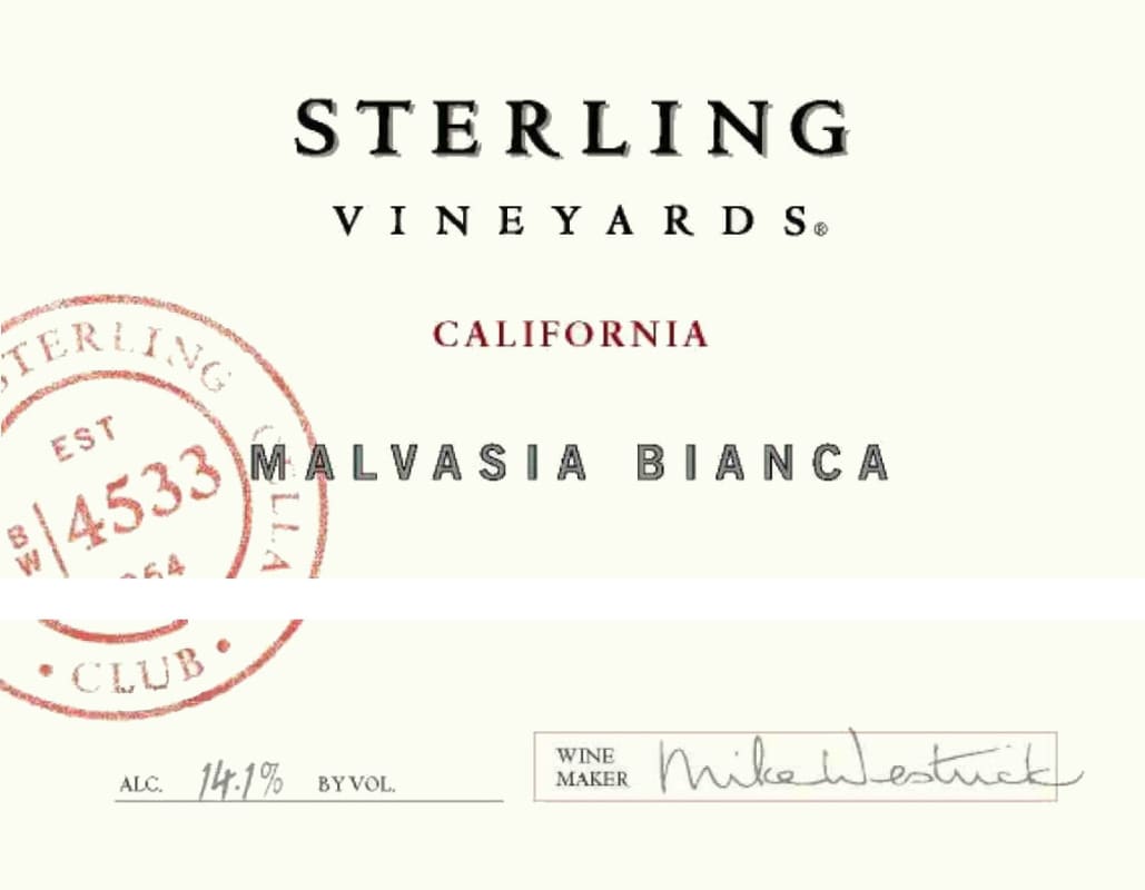 Sterling Cellar Club Malvasia Bianca 2010 Front Label