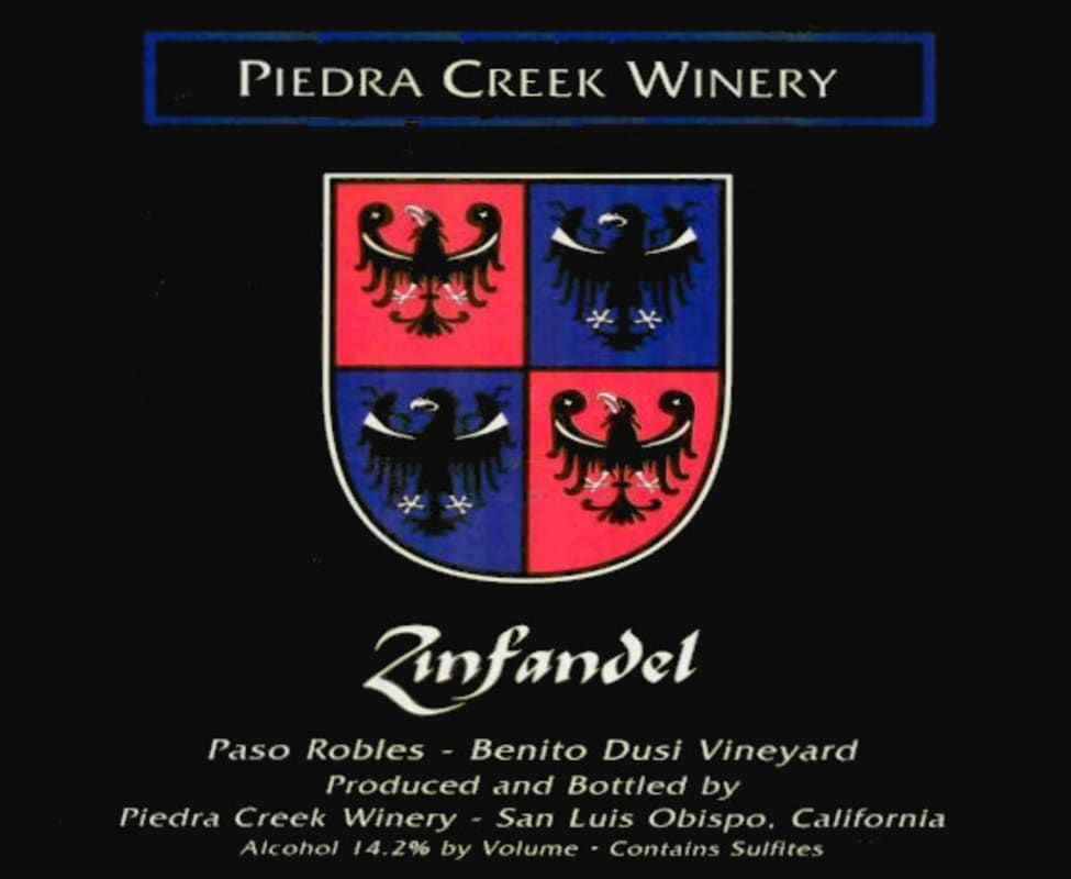 Piedra Creek Winery Benito Dusi Vineyard Zinfandel 2001 Front Label