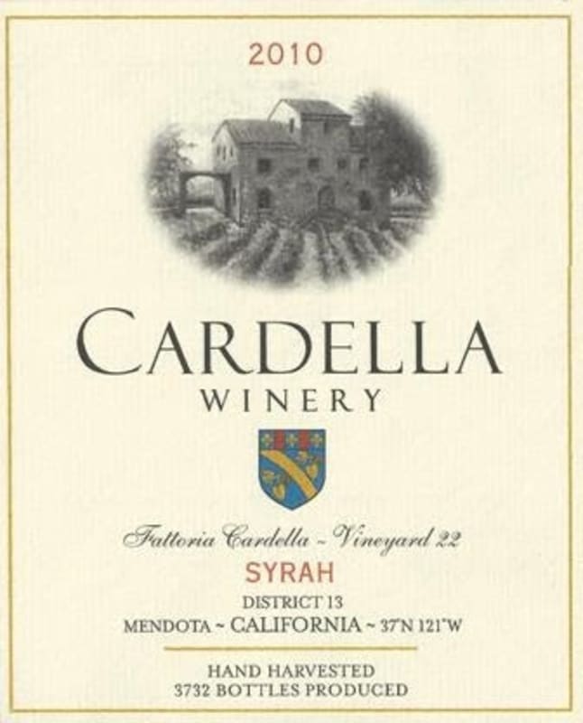 Cardella Winery Vineyard 22 Syrah 2010 Front Label