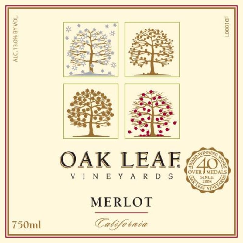 Oak Leaf Vineyards Merlot Front Label