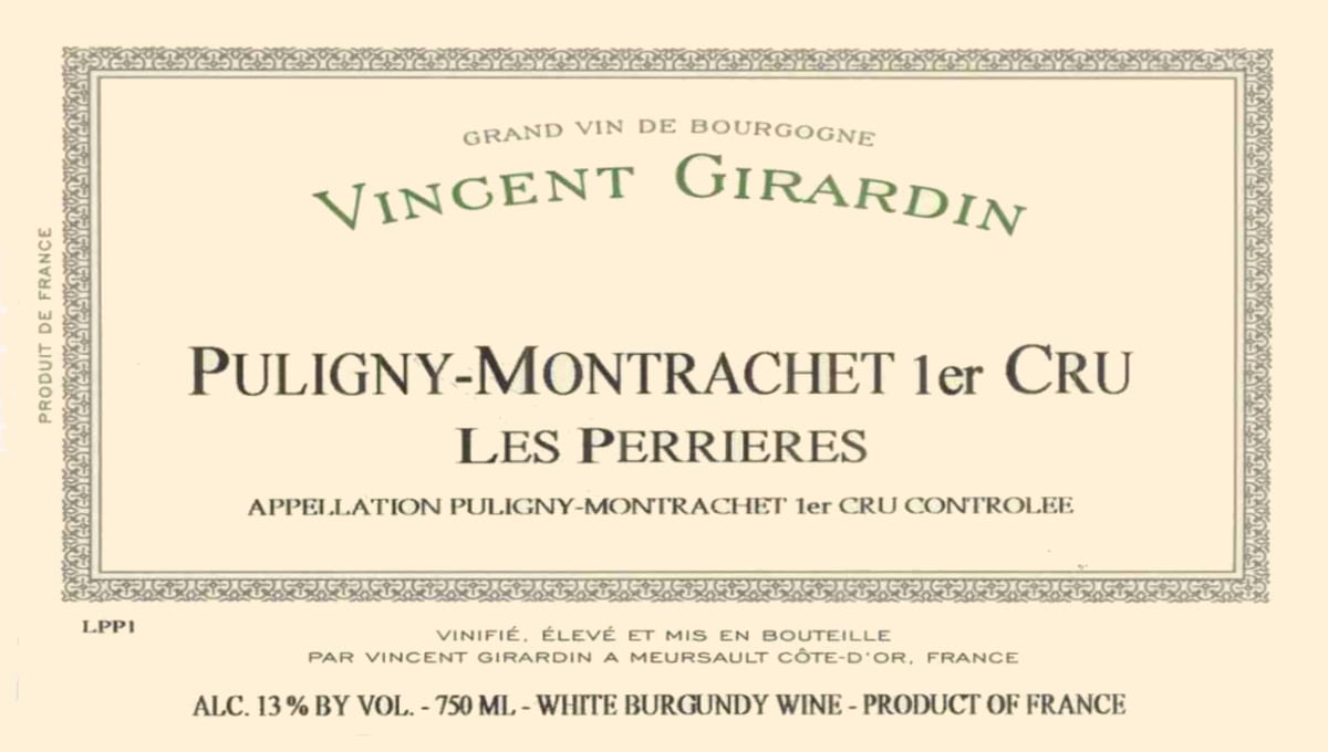 Vincent Girardin Puligny-Montrachet Les Perrieres Premier Cru 2006 Front Label
