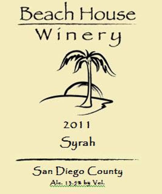 Beach House Winery Syrah 2011 Front Label