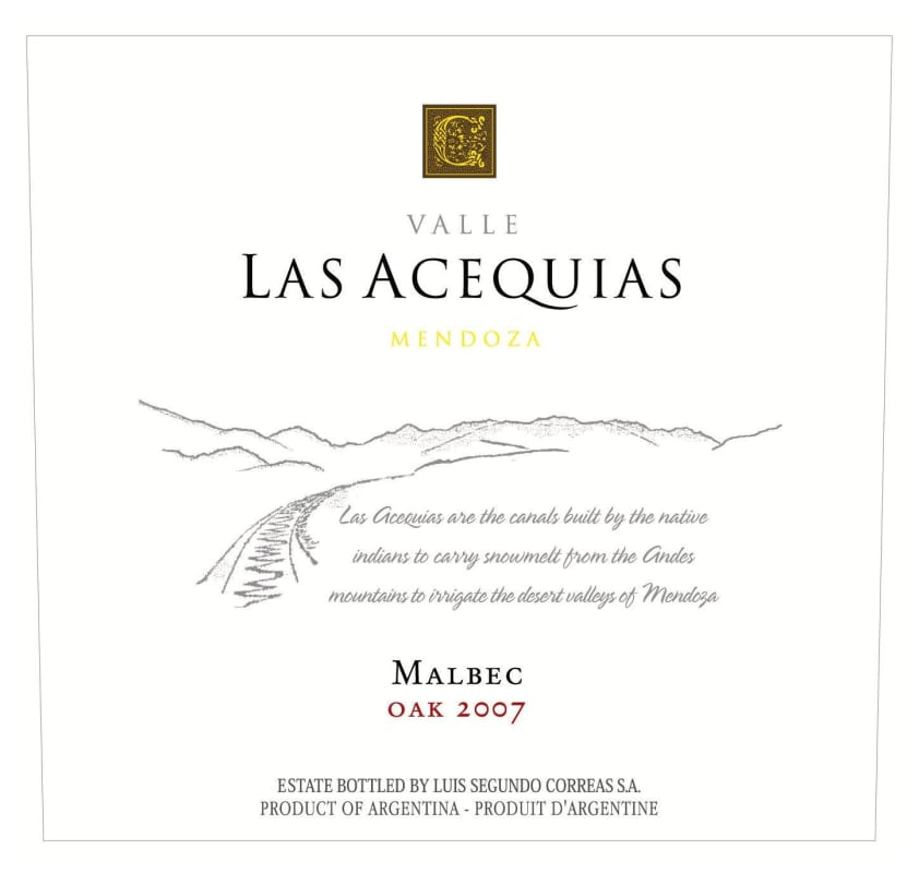 Valle Las Acequias Melbec Oak 2007 Front Label
