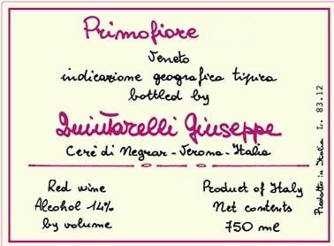 Giuseppe Quintarelli Primofiore 2016 Front Label