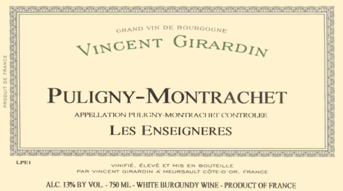 Vincent Girardin Puligny-Montrachet Les Enseigneres Blanc 2002 Front Label