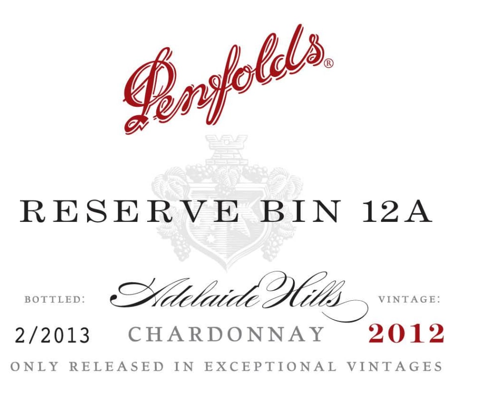 Penfolds Reserve Bin A Chardonnay 2012 Front Label