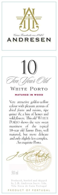 J.H Andresen 10 Year Old White Port Front Label